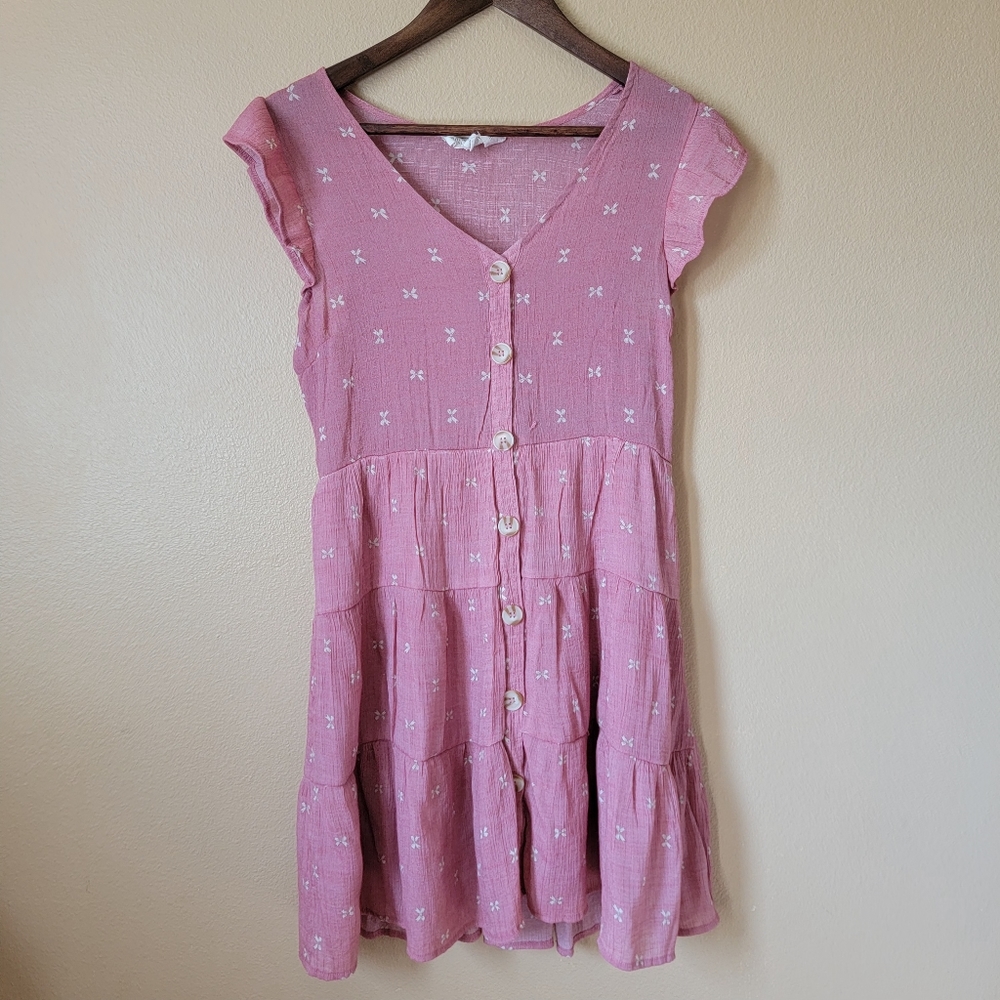 Sweet Wanderer A-Line Pink Dress With Pink Bows Size M